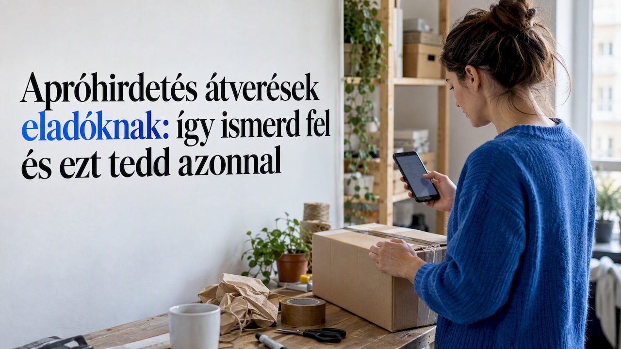 Az eladó csomagolás közben a telefonját nézi.